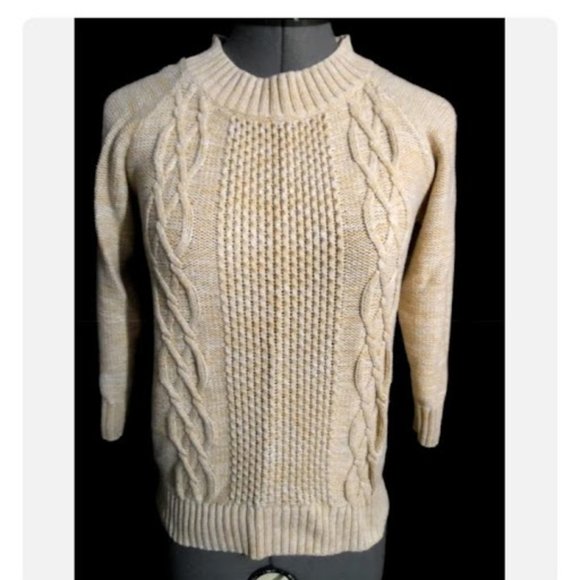 L.L.BEAN Scoop neck Crochet knit sweater XS Beige NaturalCable knit High quality - Picture 2 of 13